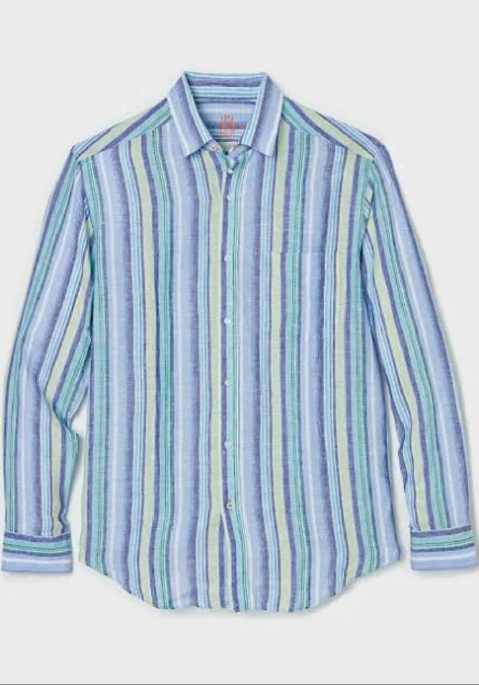 J. McLaughlin Blue Green Stripe Linen Gramercy Button-Up Long Sleeve Shirt Men L